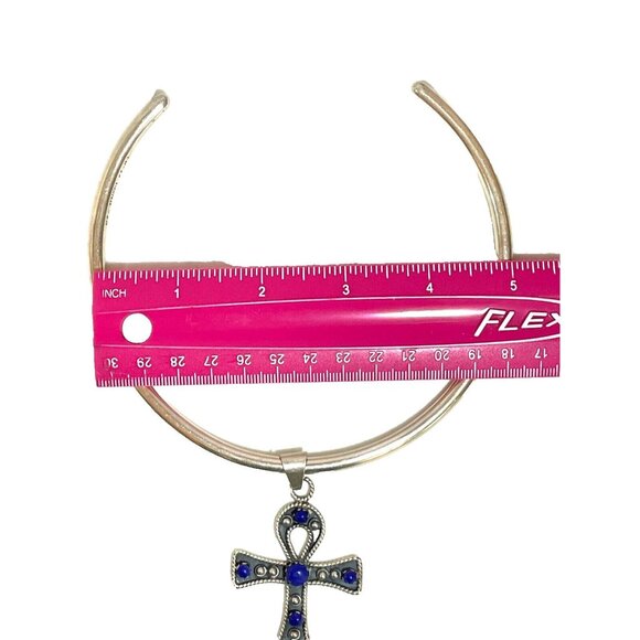 Taxco MX Silver Ankh Necklace Lapis Lazuli Cross Pendant Collar Egyptian 925 - Picture 14 of 16
